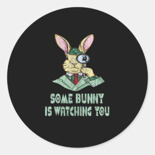 Een Bunny kijkt naar je paashaas. Ronde Sticker