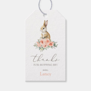 Een Bunny Pink Floral Girl Birthday Party Cadeaulabel