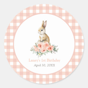 Een Bunny Pink Floral Girl Birthday Ronde Sticker