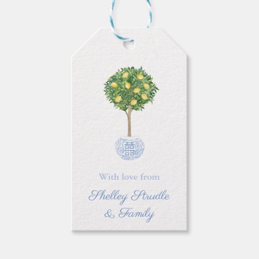 Een cadeau van: Sunny Lemon Tree Topiary Spring Cadeaulabel (Voorkant)