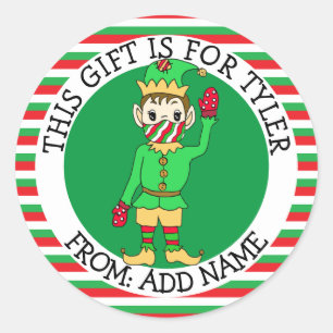 Een cadeau voor gepersonaliseerde naar en van Elf  Ronde Sticker