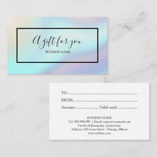 Een cadeau voor uw chique holografische cadeaubon visitekaartje (Voorkant / Achterkant)
