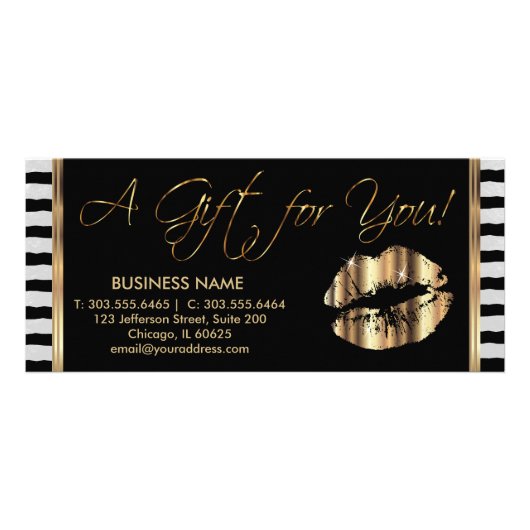 Een cadeaubon goud 💋 Lips Reclamekaart (Voorkant)