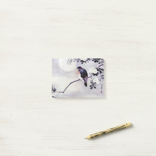 Een cadeautje voor Japanse houtsblokafdrukvogels n Post-it® Notes (Op bureau)