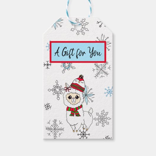 Een cadeautje voor je, Llama en Snowflakes kerst Cadeaulabel (Voorkant)