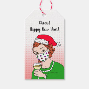 Een cadeautje voor je Retro Lady met wijnglas Cadeaulabel