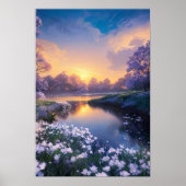 Een Calm-rivier in een Bed van Witte Bloemen Poster (Voorkant)