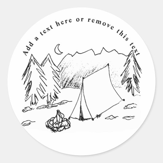 Een Camping Scene Sketch Ronde Sticker (Voorkant)