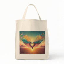 Een canvas tas met een gevleugeld hart die opstijg