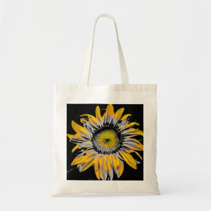 Een canvas tas met een zonnebloemfoto