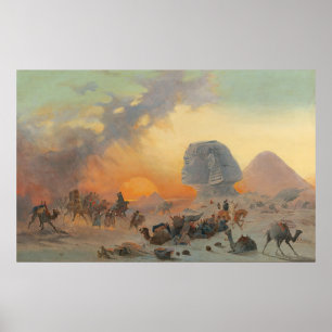Een caravan in de woestijn in een Simoom Poster