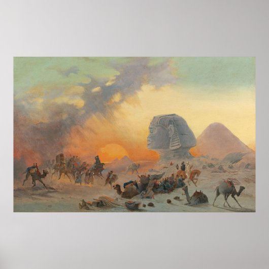 Een caravan in de woestijn in een Simoom Poster (Voorkant)