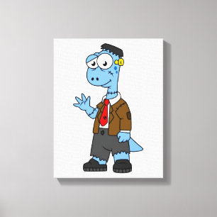 Een Cartoon Brontosaur verkleedde zich als Franken Canvas Afdruk