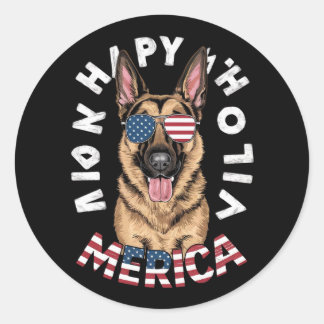 Een cartoon Duitse Herder in Amerikaanse vlaggenkl Ronde Sticker