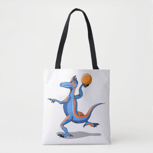 Een Cartoon Iguanodon die basketbal speelt. Draagtas (Voorkant)