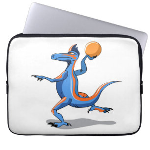 Een Cartoon Iguanodon die basketbal speelt. Laptop Sleeve