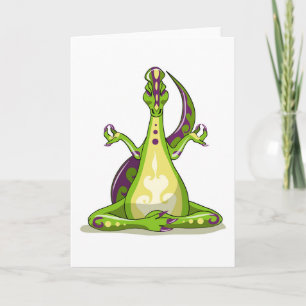 Een Cartoon Iguanodon dinosaurus die yoga doet. Kaart