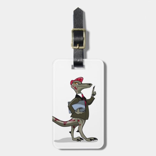 Een Cartoon Iguanodon klerk. Bagagelabel (Voorkant verticaal)