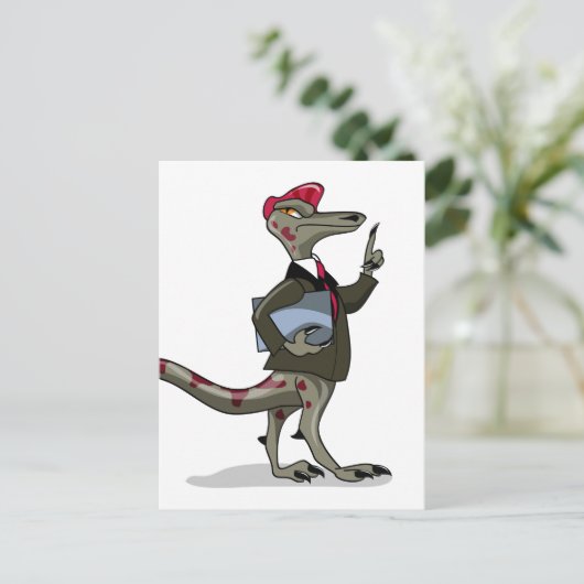 Een Cartoon Iguanodon klerk. Briefkaart (Staand voorkant)