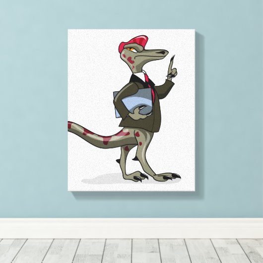 Een Cartoon Iguanodon klerk. Canvas Afdruk (Insitu (Houten vloer))