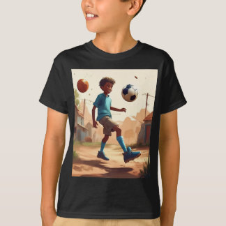 Een cartoon jongen spelen football design kind T S T-shirt