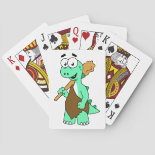 Een cartoon Tyrannosaurus Rex holbewoner. Pokerkaarten