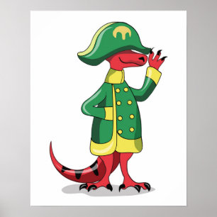 Een Cartoon Tyrannosaurus Rex verkleed als Napoleo Poster