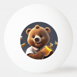 Een cartoon van bruin beer die graag honing eet pingpongballen