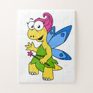 Een Cartoon van een Fairysaur dinosaurus. Legpuzzel