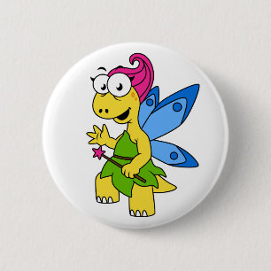 Een Cartoon van een Fairysaur dinosaurus. Ronde Button 5,7 Cm