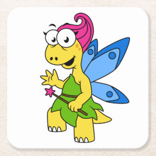 Een Cartoon van een Fairysaur dinosaurus. Vierkante Kartonnen Onderzetter