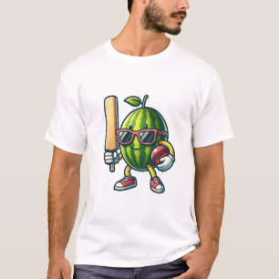 Een cartoon watermeloen spelend personage t-shirt