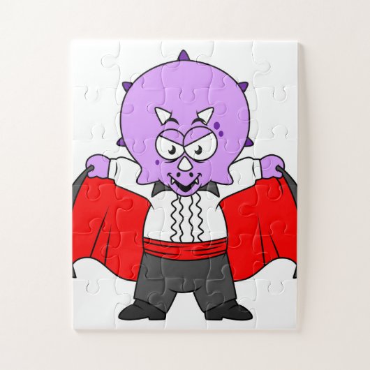 Een Ceratops dinosaurus verkleed als graaf Dracula Legpuzzel (Verticaal)