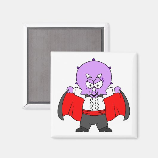 Een Ceratops dinosaurus verkleed als graaf Dracula Magneet (Voorkant / Achterkant)
