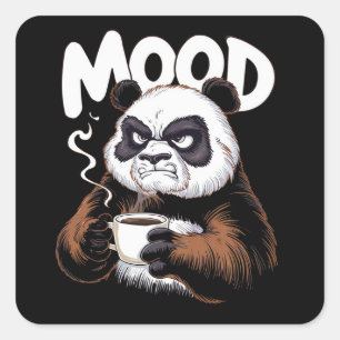 Een chagrijnige panda met een koffiekopje vierkante sticker