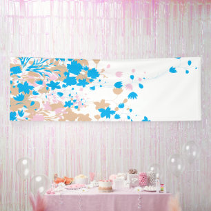 Een charmant arrangement van blauwe en roze bloeme spandoek