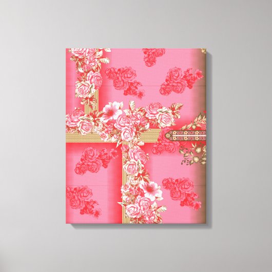 Een charmant bloemmotief in roze tinten en go canvas afdruk (Voorkant)