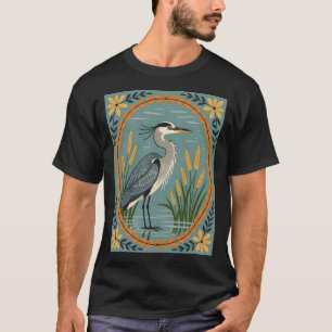 Een charmante illustratie van een reiger met grote t-shirt