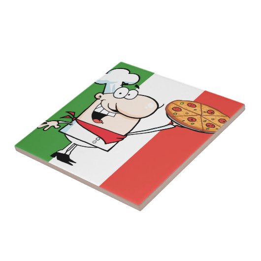 Een Chef houdt Pizza vast Tegeltje (Zijkant)