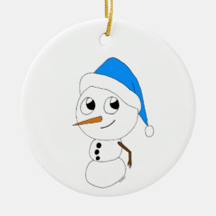 een chibi-sneeuwman keramisch ornament
