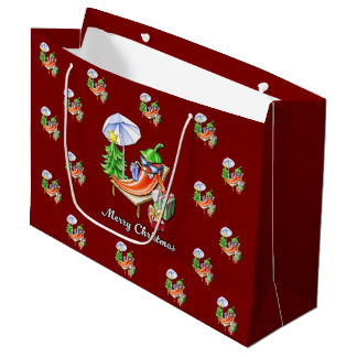 Een chili vrolijke kerst onder zonnescherm en boom groot cadeauzakje