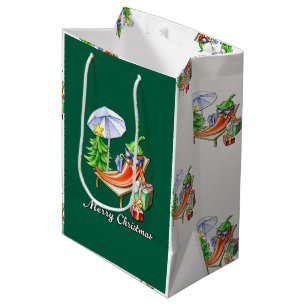 Een chili vrolijke kerst onder zonnescherm en boom medium cadeauzakje