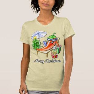 Een chili vrolijke kerst onder zonnescherm en boom t-shirt