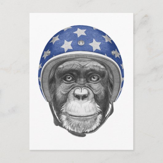 Een chimpansee-motorfietser briefkaart (Voorkant)