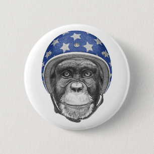 Een chimpansee-motorfietser ronde button 5,7 cm
