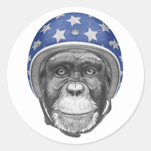 Een chimpansee-motorfietser ronde sticker (Voorkant)