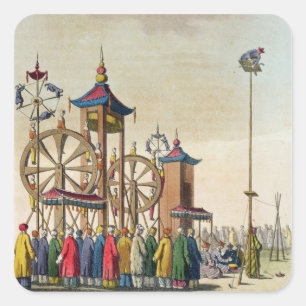 Een Chinees circus, illustratie van Le Costume An Vierkante Sticker
