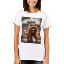 Een Chinees personage met een leeuwenkop erop