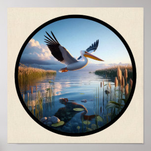Een cirkelvormig 3D-beeld van een Amerikaanse witt Poster