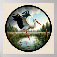 Een cirkelvormig 3D-beeld van een mooie ooievaar